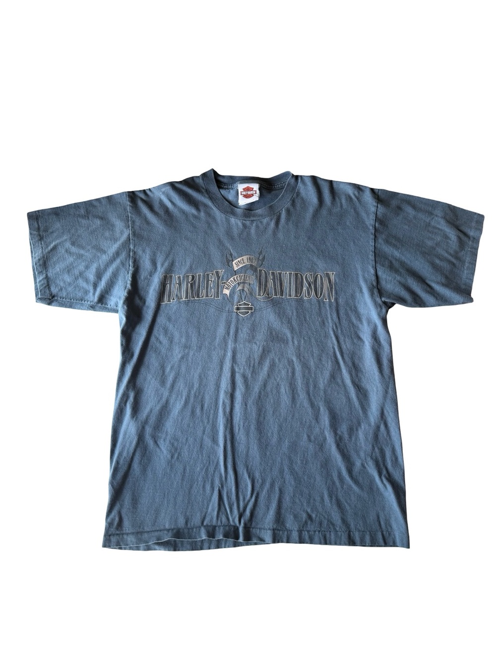 Vintage Harley-Davidson Gray-Blue Graphic Logo Short Sleeve Tee Moto L